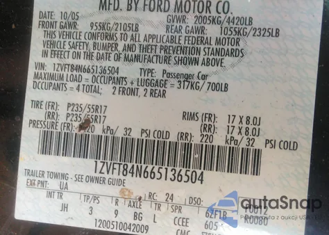 2006 Ford Mustang V6 from USA, damaged, VIN 1ZVFT84N665136504